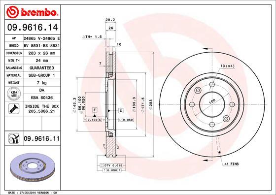 Brembo 09.9616.11 - Тормозной диск unicars.by