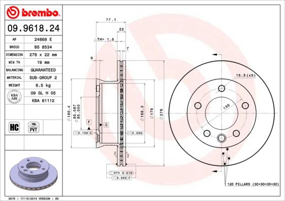 Brembo 09.9618.24 - Тормозной диск unicars.by