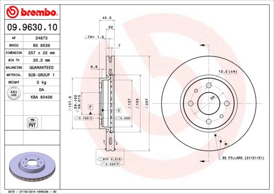 Brembo 09.9630.10 - Тормозной диск unicars.by