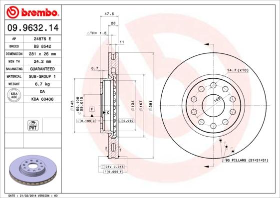 Brembo 09.9632.14 - Тормозной диск unicars.by