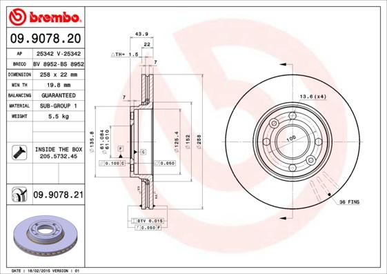 Brembo 09.9078.21 - Тормозной диск unicars.by