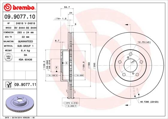 Brembo 09.9077.11 - Тормозной диск unicars.by