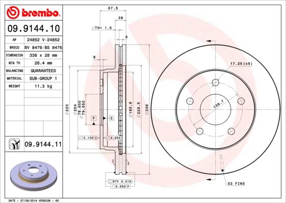 Brembo 09.9144.10 - Тормозной диск unicars.by