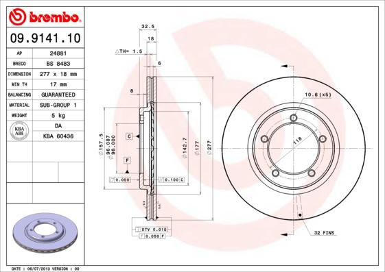 Brembo 09.9141.10 - Тормозной диск unicars.by