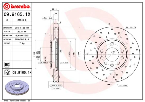 Brembo 09.9165.1X - Тормозной диск unicars.by