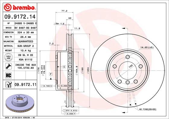 Brembo 09.9172.14 - Тормозной диск unicars.by