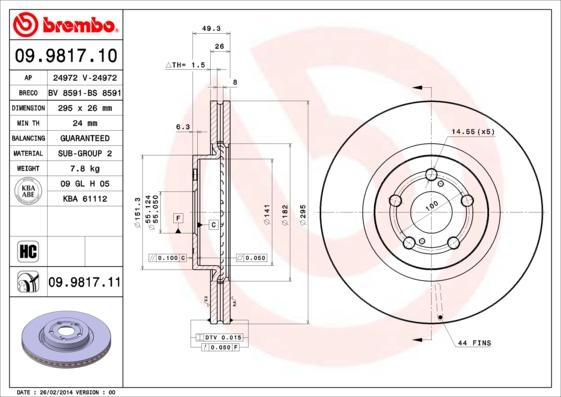 Brembo 09.9817.11 - Тормозной диск unicars.by