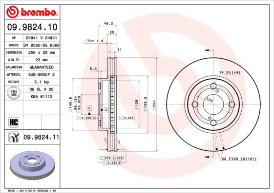 Brembo 09.9824.10 - Тормозной диск unicars.by