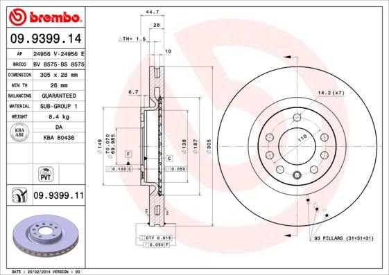 Brembo 09.9399.11 - Тормозной диск unicars.by