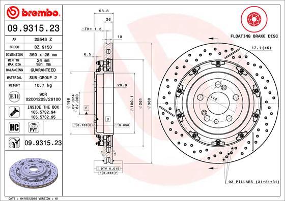 Brembo 09.9315.23 - Тормозной диск unicars.by