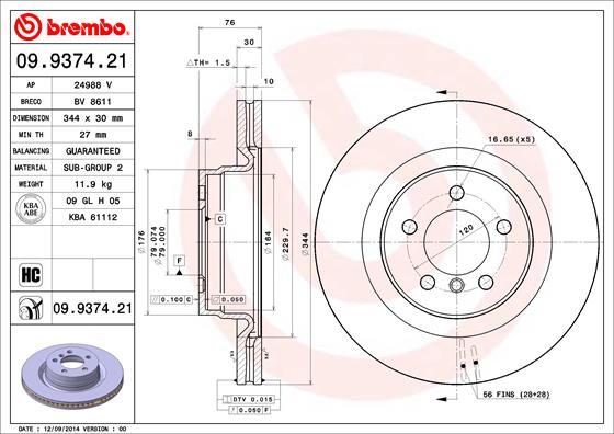 Brembo 09.9374.21 - Тормозной диск unicars.by