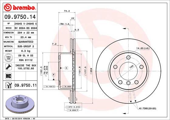 Brembo 09.9750.14 - Тормозной диск unicars.by