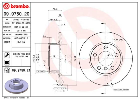 Brembo 09.9750.21 - Тормозной диск unicars.by