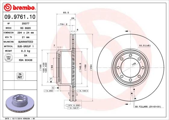 Brembo 09.9761.10 - Тормозной диск unicars.by