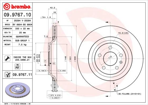 Brembo 09.9767.10 - Тормозной диск unicars.by