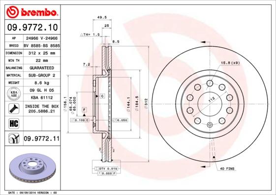 Brembo 09.9772.11 - Тормозной диск unicars.by