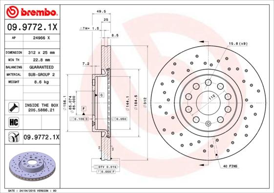 Brembo 09.9772.1X - Тормозной диск unicars.by