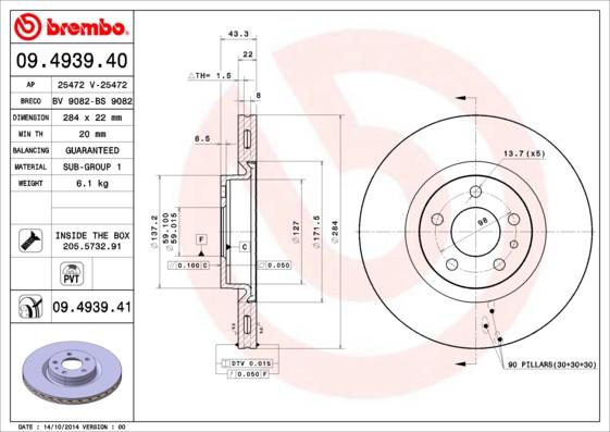 Brembo 09.4939.41 - Тормозной диск unicars.by