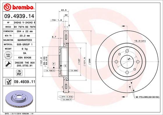 Brembo 09.4939.11 - Тормозной диск unicars.by