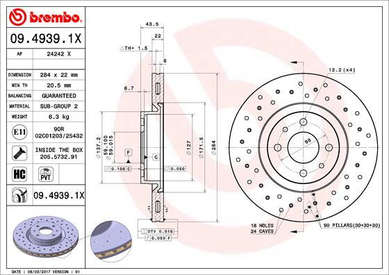 Brembo 09.4939.1X - Тормозной диск unicars.by