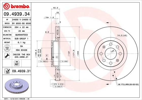 Brembo 09.4939.31 - Тормозной диск unicars.by