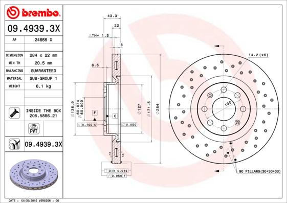 Brembo 09.4939.3X - Тормозной диск unicars.by