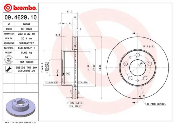 Brembo 09.4629.10 - Тормозной диск unicars.by