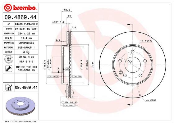 Brembo 09.4869.44 - Тормозной диск unicars.by