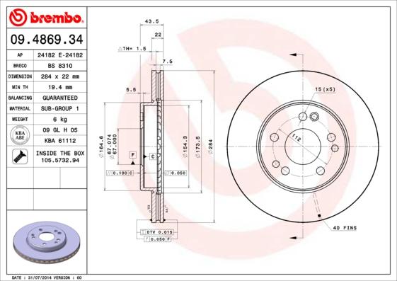 Brembo 09.4869.34 - Тормозной диск unicars.by