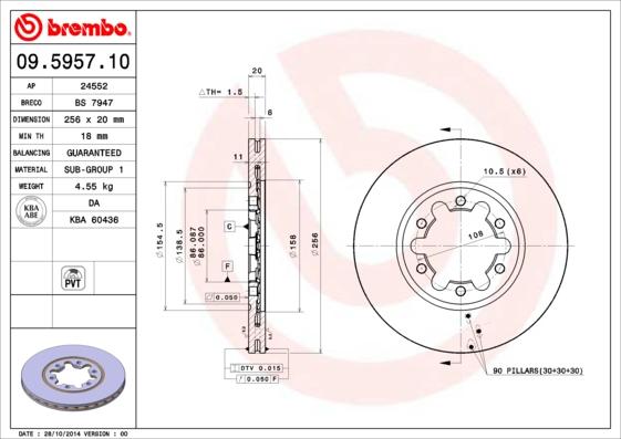 Brembo 09.5957.10 - Тормозной диск unicars.by