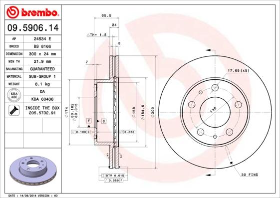 Brembo 09.5906.14 - Тормозной диск unicars.by