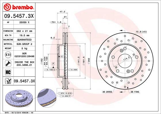 Brembo 09.5457.3X - Тормозной диск unicars.by