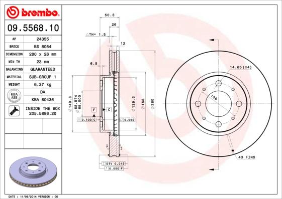 Brembo 09.5568.10 - Тормозной диск unicars.by