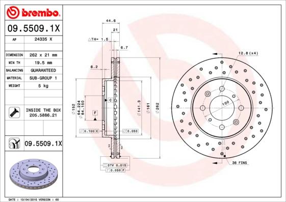 Brembo 09.5509.1X - Тормозной диск unicars.by