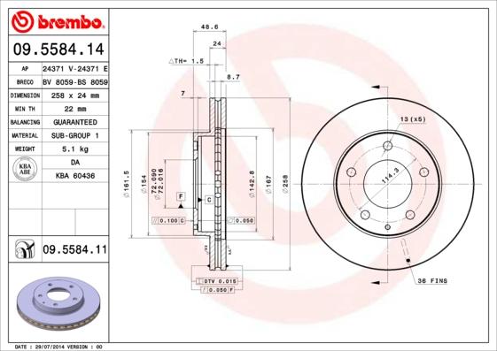 Brembo 09.5584.14 - Тормозной диск unicars.by