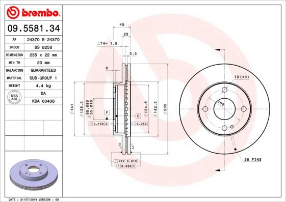 Brembo 09.5581.34 - Тормозной диск unicars.by