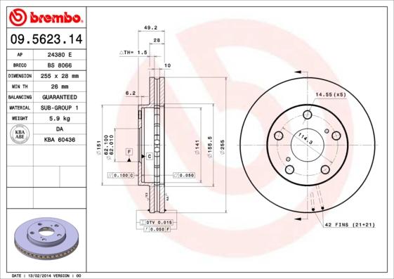 Brembo 09.5623.14 - Тормозной диск unicars.by