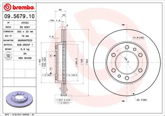 Brembo 09.5679.10 - Тормозной диск unicars.by