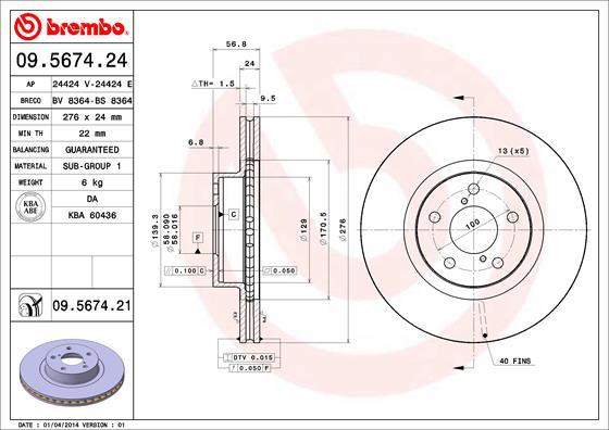 Brembo 09.5674.21 - Тормозной диск unicars.by