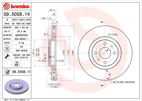 Brembo 09.5058.11 - Тормозной диск unicars.by