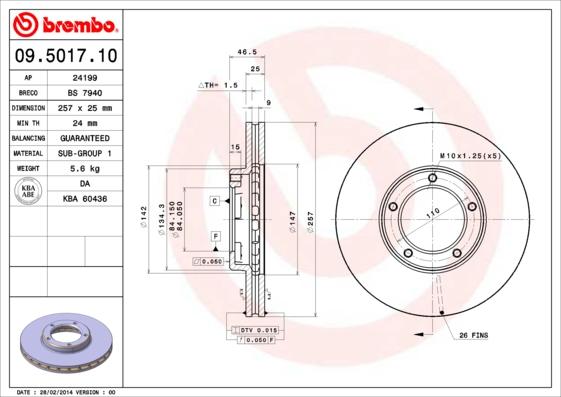 Brembo 09.5017.10 - Тормозной диск unicars.by