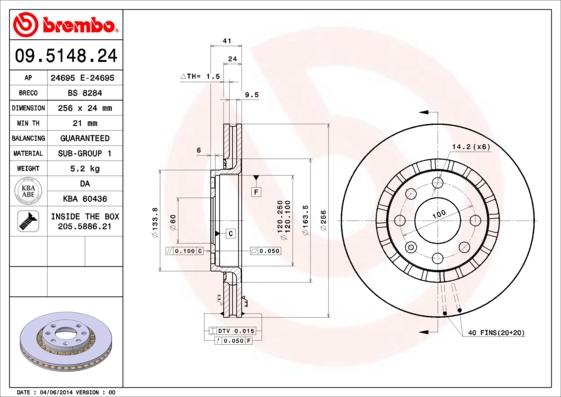 Brembo 09.5148.24 - Тормозной диск unicars.by