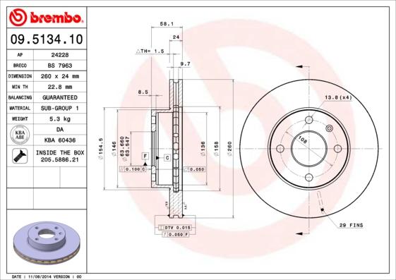 Brembo 09.5134.10 - Тормозной диск unicars.by