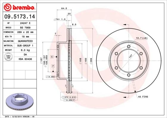 Brembo 09.5173.14 - Тормозной диск unicars.by