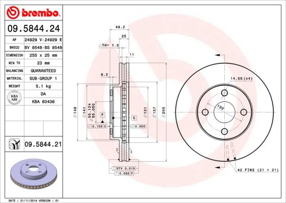 Brembo 09.5844.21 - Тормозной диск unicars.by