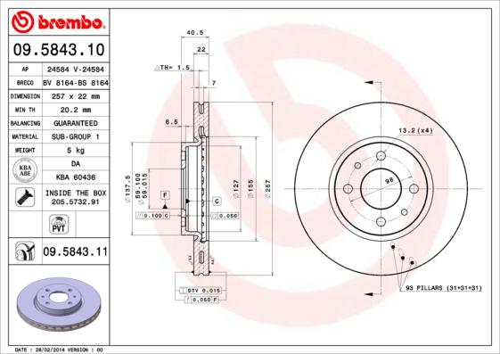 Brembo 09.5843.11 - Тормозной диск unicars.by