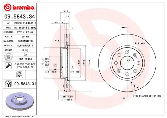 Brembo 09.5843.31 - Тормозной диск unicars.by