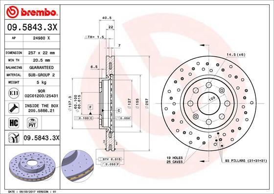 Brembo 09.5843.3X - Тормозной диск unicars.by