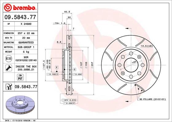 Brembo 09.5843.77 - Тормозной диск unicars.by