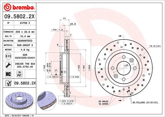 Brembo 09.5802.2X - Тормозной диск unicars.by